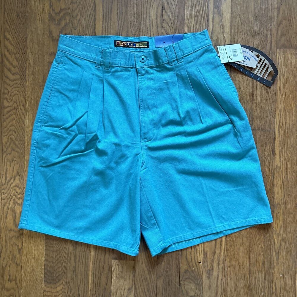 NWT Bugle Boy Pleated Chino Shorts Teal Mens 32 8" Golf Preppy 90s Dad NOS VTG - Picture 1 of 6